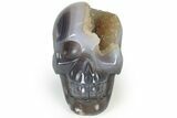 Polished Banded Agate Skull with Quartz Crystal Pocket #237060-1